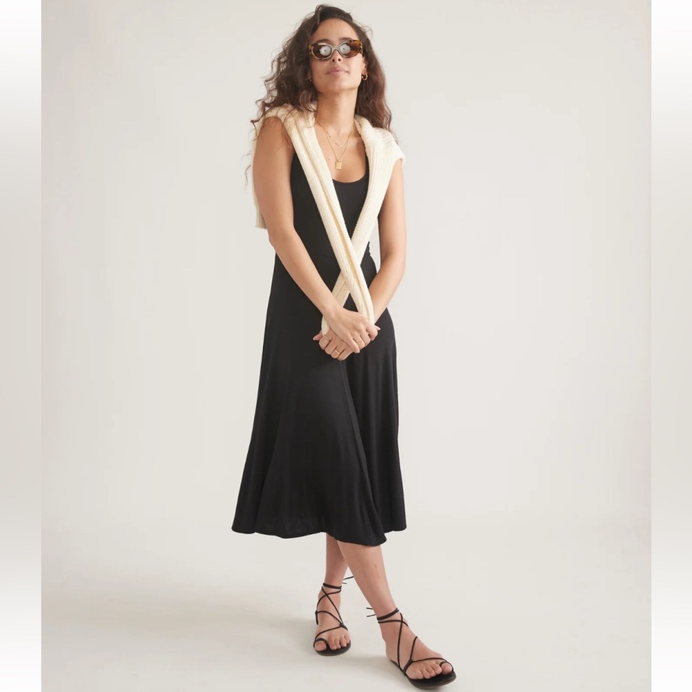 NEW Marine Layer Lexi Rib Sleeveless Stretch Fit Flare Midi Dress Black Size M